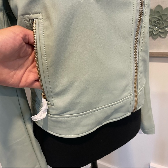 Dex Pale Sage Green Vegan Leather Moto Jacket With Gold Hardware NWT! - Picture 8 of 13
